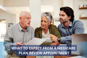 Senior speaking with licensed Medicare agent in an office setting